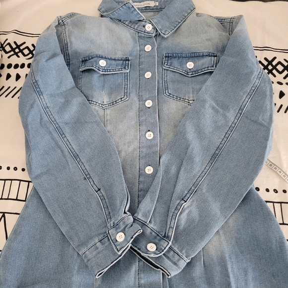 MISSLOOK Women's Long Sleeve Pocket Buttoned Distressed Denim Shirt Dress Size M - Picture 7 of 11
